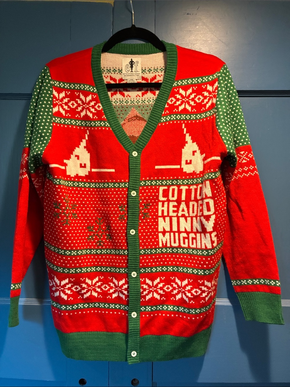 ELF Red & Green 'Cotton Headed Ninny Muggins' Holiday Cardigan